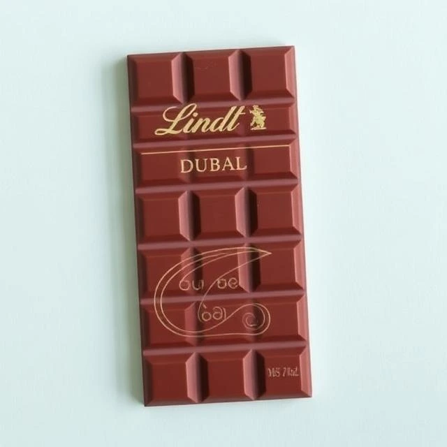 Lindt Dubai style chocolate bar with gold embossed logo on light background – premium Swiss Dubai chocolate