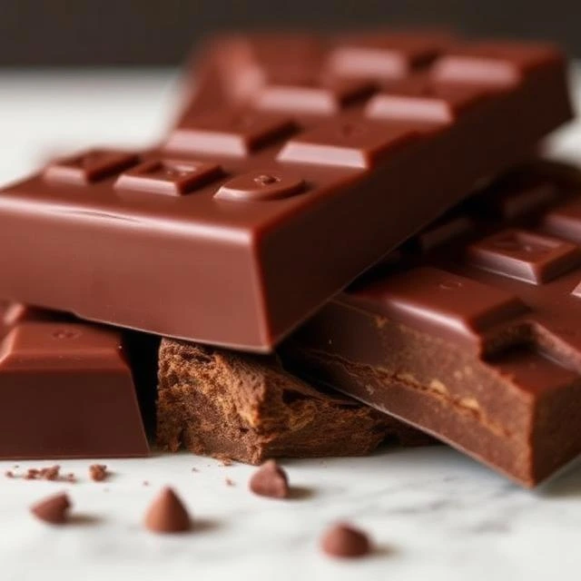 Dubai chocolate bar broken pieces stacked on white marble surface – where to buy Dubai chocolate in United States near me